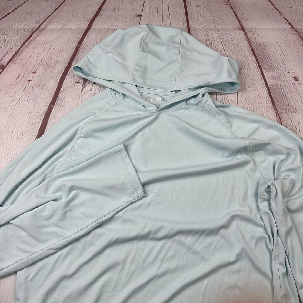 Zengjo Hoodie Mens Medium Light Blue Long Sleeve Lightweight Polyester Athletic
